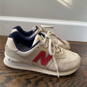 New Balance Cream and Red Sneakers